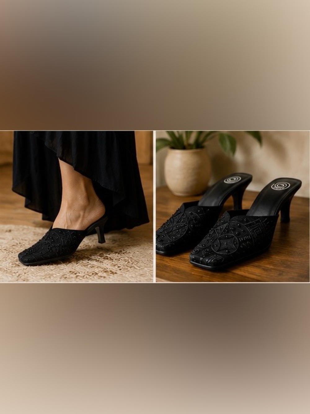 Chico’s Black Beaded Mule Heels Size 7M Boho Dress Shoes - Picture 5 of 9
